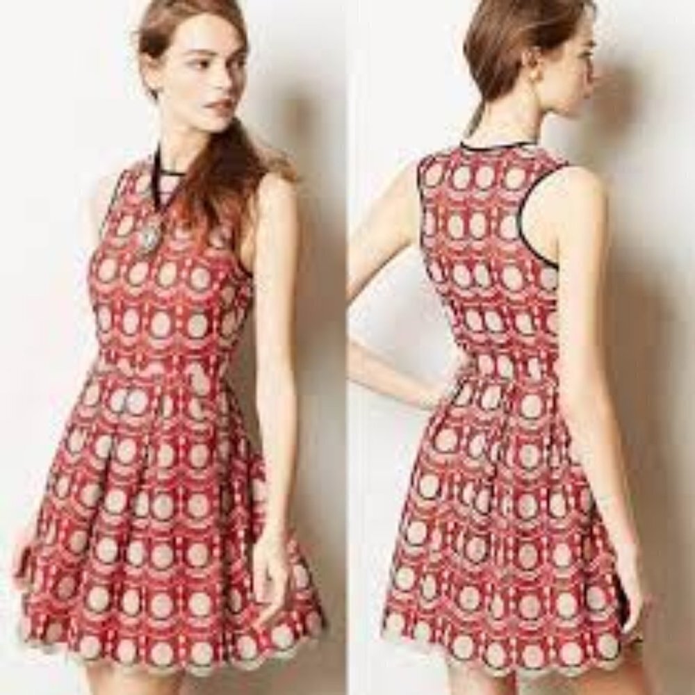 HUNTER BELL‎ Maraschino Lace Fit & Flare Dress Size 14 Altered Red White